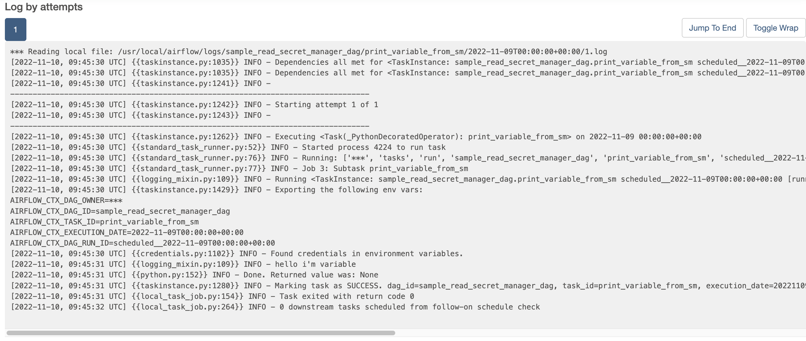 print_variable_from_sm task log. 변수값을 제대로 가져온 것을 알 수 있다.